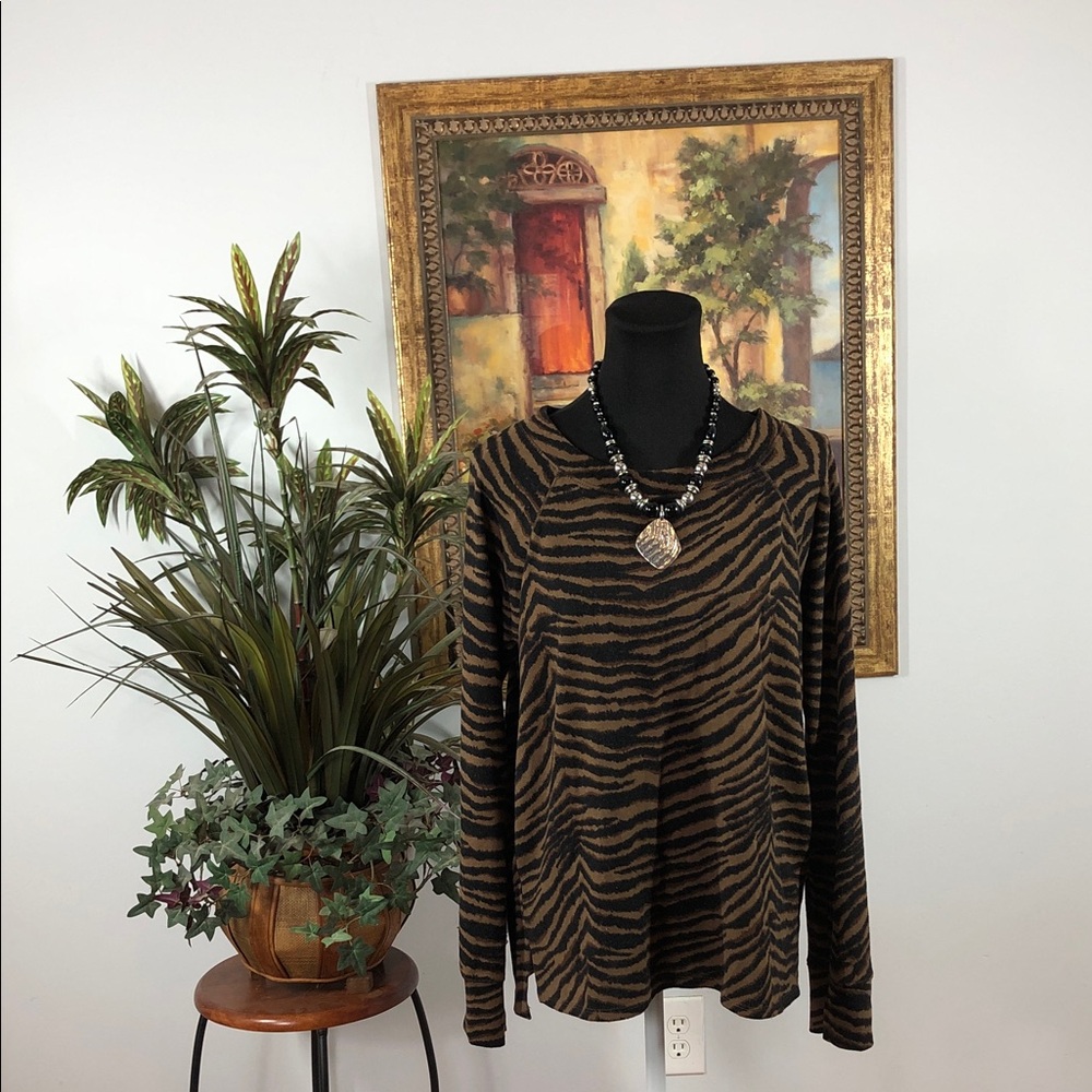 Sanctuary Women Size‎ Brown and Black Zebra Print Sweater Raglan Sleeve Mob Wife